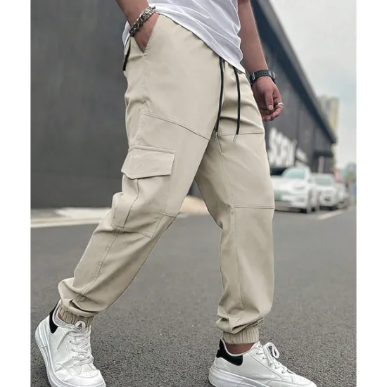 Clearance OUKU Men's Cargo Pants Trousers Drawstring Elastic Waist Multi Pocket Plain Wearable Outdoor Daily Camping & Hiking Fashion Classic Black Army Green