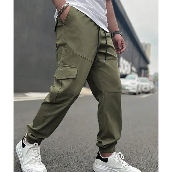 Clearance OUKU Men's Cargo Pants Trousers Drawstring Elastic Waist Multi Pocket Plain Wearable Outdoor Daily Camping & Hiking Fashion Classic Black Army Green