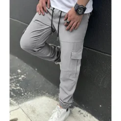 Clearance OUKU Men's Cargo Pants Trousers Drawstring Elastic Waist Multi Pocket Plain Wearable Outdoor Daily Camping & Hiking Fashion Classic Black Army Green