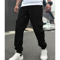 Clearance OUKU Men's Cargo Pants Trousers Drawstring Elastic Waist Multi Pocket Plain Wearable Outdoor Daily Camping & Hiking Fashion Classic Black Army Green
