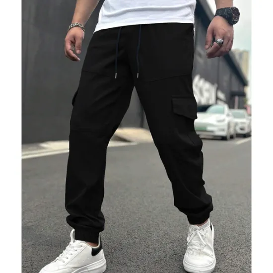Clearance OUKU Men's Cargo Pants Trousers Drawstring Elastic Waist Multi Pocket Plain Wearable Outdoor Daily Camping & Hiking Fashion Classic Black Army Green
