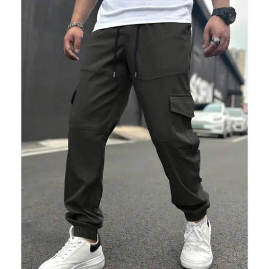 Clearance OUKU Men's Cargo Pants Trousers Drawstring Elastic Waist Multi Pocket Plain Wearable Outdoor Daily Camping & Hiking Fashion Classic Black Army Green