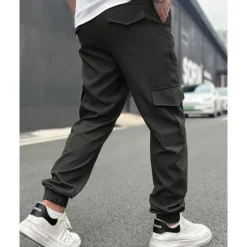 Clearance OUKU Men's Cargo Pants Trousers Drawstring Elastic Waist Multi Pocket Plain Wearable Outdoor Daily Camping & Hiking Fashion Classic Black Army Green