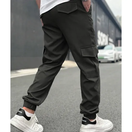 Clearance OUKU Men's Cargo Pants Trousers Drawstring Elastic Waist Multi Pocket Plain Wearable Outdoor Daily Camping & Hiking Fashion Classic Black Army Green