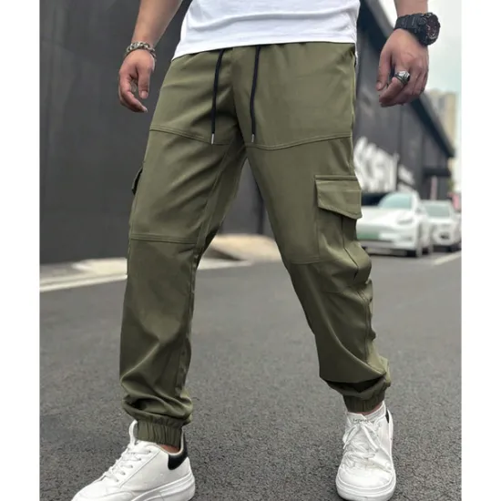 Clearance OUKU Men's Cargo Pants Trousers Drawstring Elastic Waist Multi Pocket Plain Wearable Outdoor Daily Camping & Hiking Fashion Classic Black Army Green