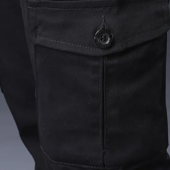 Online OUKU Men's Cargo Pants Trousers Work Pants Buttons Multi Pocket Plain Wearable Outdoor Daily Camping & Hiking Fashion Classic Black Navy Blue