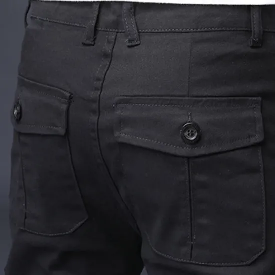 Online OUKU Men's Cargo Pants Trousers Work Pants Buttons Multi Pocket Plain Wearable Outdoor Daily Camping & Hiking Fashion Classic Black Navy Blue