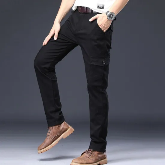 Online OUKU Men's Cargo Pants Trousers Work Pants Buttons Multi Pocket Plain Wearable Outdoor Daily Camping & Hiking Fashion Classic Black Navy Blue