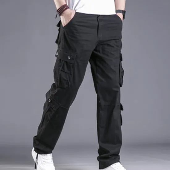 New OUKU Men's Cargo Pants Trousers Leg Drawstring 8 Pocket Solid Color Comfort Outdoor Daily Streetwear Grass Green Black