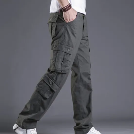 New OUKU Men's Cargo Pants Trousers Leg Drawstring 8 Pocket Solid Color Comfort Outdoor Daily Streetwear Grass Green Black