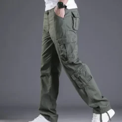 New OUKU Men's Cargo Pants Trousers Leg Drawstring 8 Pocket Solid Color Comfort Outdoor Daily Streetwear Grass Green Black