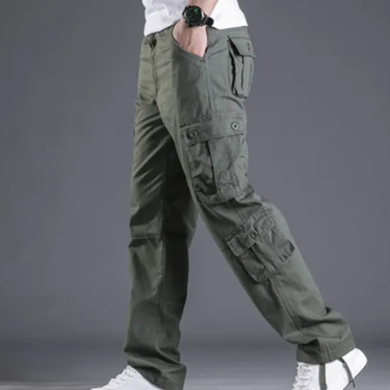 New OUKU Men's Cargo Pants Trousers Leg Drawstring 8 Pocket Solid Color Comfort Outdoor Daily Streetwear Grass Green Black