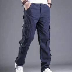 New OUKU Men's Cargo Pants Trousers Leg Drawstring 8 Pocket Solid Color Comfort Outdoor Daily Streetwear Grass Green Black