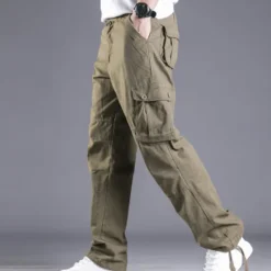 New OUKU Men's Cargo Pants Trousers Leg Drawstring 8 Pocket Solid Color Comfort Outdoor Daily Streetwear Grass Green Black