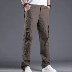 New OUKU Men's Cargo Pants Trousers Leg Drawstring 8 Pocket Solid Color Comfort Outdoor Daily Streetwear Grass Green Black