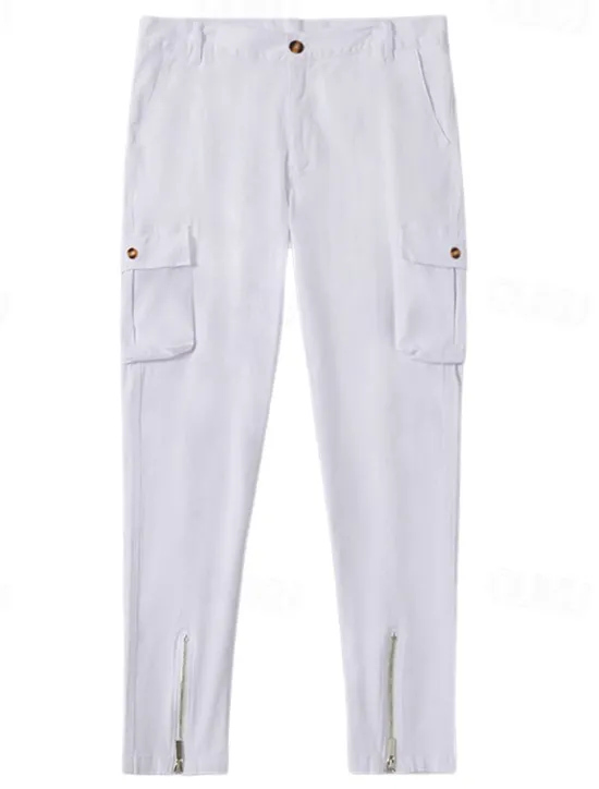 Best OUKU Men's Cargo Pants Trousers Chinos Summer Pants Casual Pants Zipper Plain Comfort Breathable Full Length Casual Daily Holiday Fashion Basic Black White Micro-elastic