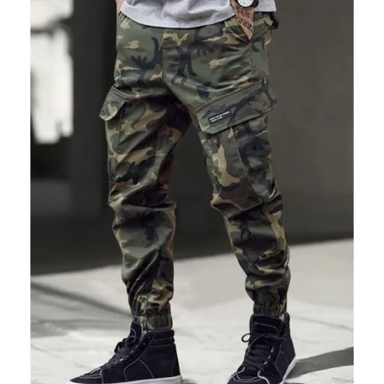 Clearance OUKU Men's Cargo Pants Trousers Camo Pants Elastic Waist Drawstring Multi Pocket Camouflage Wearable Outdoor Daily Camping & Hiking Fashion Classic Blue Green