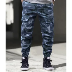 Clearance OUKU Men's Cargo Pants Trousers Camo Pants Elastic Waist Drawstring Multi Pocket Camouflage Wearable Outdoor Daily Camping & Hiking Fashion Classic Blue Green