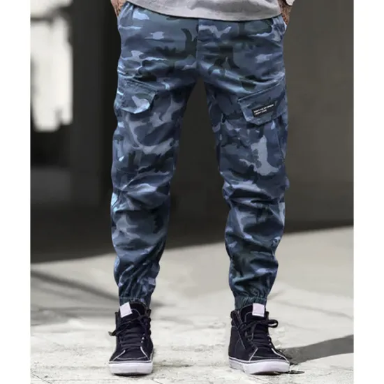Clearance OUKU Men's Cargo Pants Trousers Camo Pants Elastic Waist Drawstring Multi Pocket Camouflage Wearable Outdoor Daily Camping & Hiking Fashion Classic Blue Green