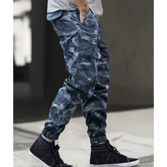 Clearance OUKU Men's Cargo Pants Trousers Camo Pants Elastic Waist Drawstring Multi Pocket Camouflage Wearable Outdoor Daily Camping & Hiking Fashion Classic Blue Green