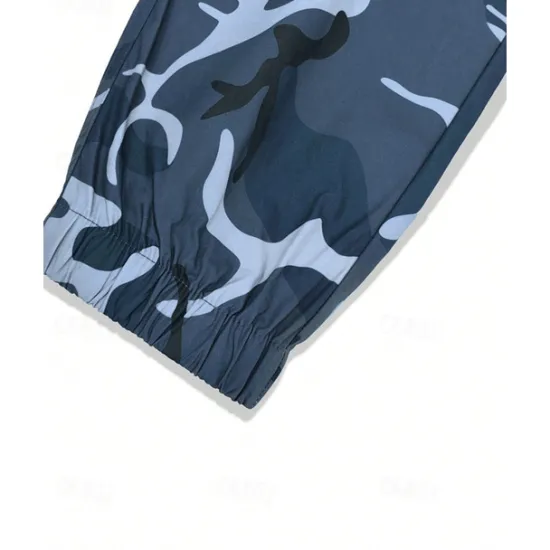 Clearance OUKU Men's Cargo Pants Trousers Camo Pants Elastic Waist Drawstring Multi Pocket Camouflage Wearable Outdoor Daily Camping & Hiking Fashion Classic Blue Green