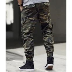 Clearance OUKU Men's Cargo Pants Trousers Camo Pants Elastic Waist Drawstring Multi Pocket Camouflage Wearable Outdoor Daily Camping & Hiking Fashion Classic Blue Green