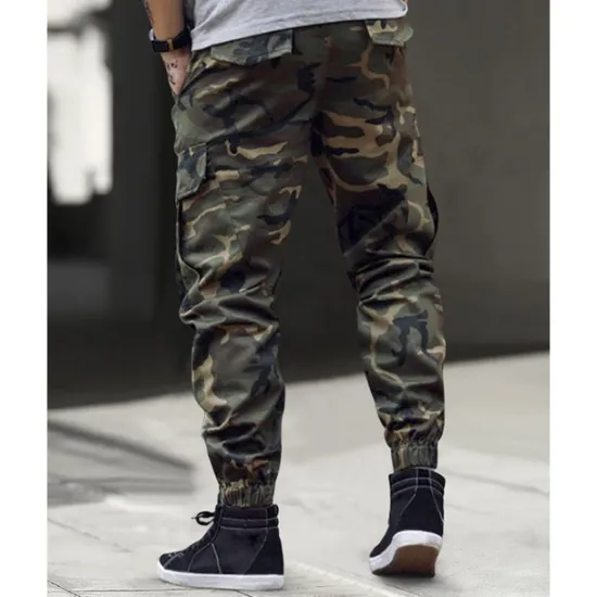 Clearance OUKU Men's Cargo Pants Trousers Camo Pants Elastic Waist Drawstring Multi Pocket Camouflage Wearable Outdoor Daily Camping & Hiking Fashion Classic Blue Green