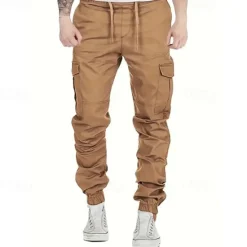 Sale OUKU Men's Cargo Pants Trousers Drawstring Elastic Waist Multi Pocket Plain Wearable Outdoor Daily Camping & Hiking Fashion Classic Black Yellow
