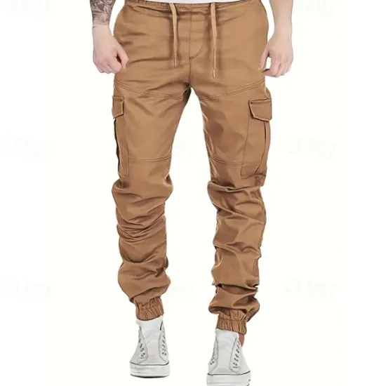 Sale OUKU Men's Cargo Pants Trousers Drawstring Elastic Waist Multi Pocket Plain Wearable Outdoor Daily Camping & Hiking Fashion Classic Black Yellow