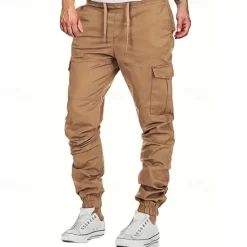 Sale OUKU Men's Cargo Pants Trousers Drawstring Elastic Waist Multi Pocket Plain Wearable Outdoor Daily Camping & Hiking Fashion Classic Black Yellow