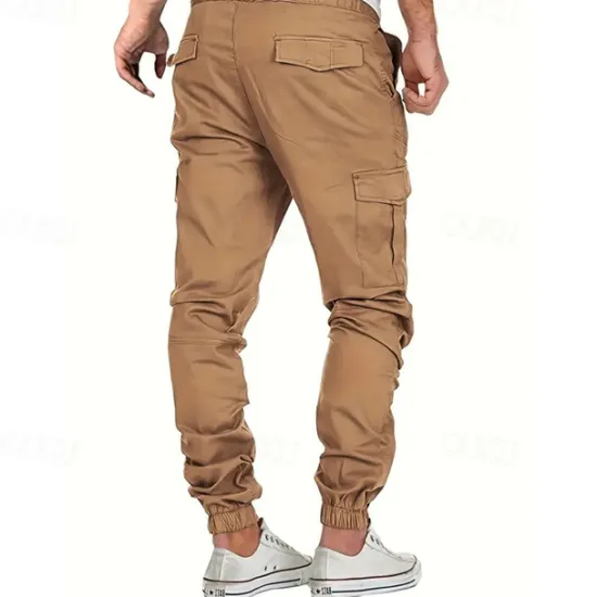 Sale OUKU Men's Cargo Pants Trousers Drawstring Elastic Waist Multi Pocket Plain Wearable Outdoor Daily Camping & Hiking Fashion Classic Black Yellow
