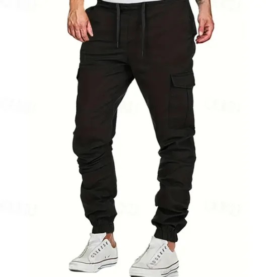 Sale OUKU Men's Cargo Pants Trousers Drawstring Elastic Waist Multi Pocket Plain Wearable Outdoor Daily Camping & Hiking Fashion Classic Black Yellow
