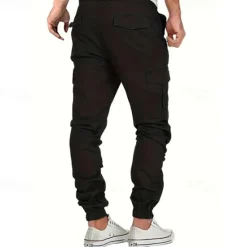 Sale OUKU Men's Cargo Pants Trousers Drawstring Elastic Waist Multi Pocket Plain Wearable Outdoor Daily Camping & Hiking Fashion Classic Black Yellow