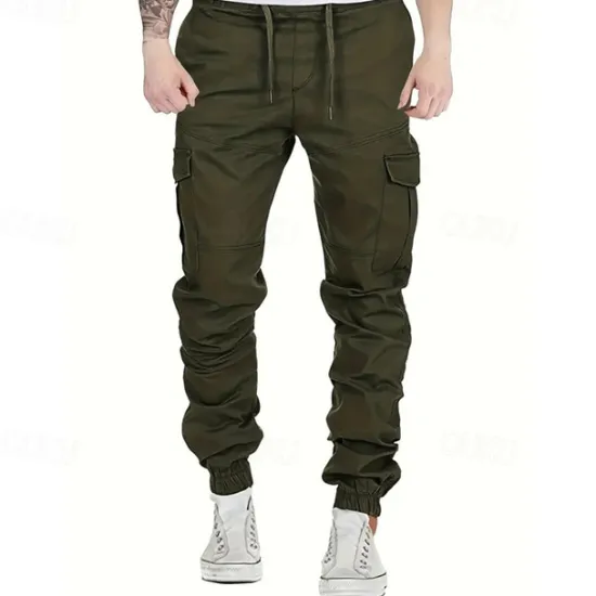 Sale OUKU Men's Cargo Pants Trousers Drawstring Elastic Waist Multi Pocket Plain Wearable Outdoor Daily Camping & Hiking Fashion Classic Black Yellow