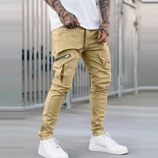 Sale OUKU Men's Cargo Pants Trousers Drawstring Elastic Waist Multi Pocket Plain Wearable Outdoor Daily Camping & Hiking Fashion Classic Black Army Green