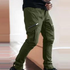 Sale OUKU Men's Cargo Pants Trousers Drawstring Elastic Waist Multi Pocket Plain Wearable Outdoor Daily Camping & Hiking Fashion Classic Black Army Green