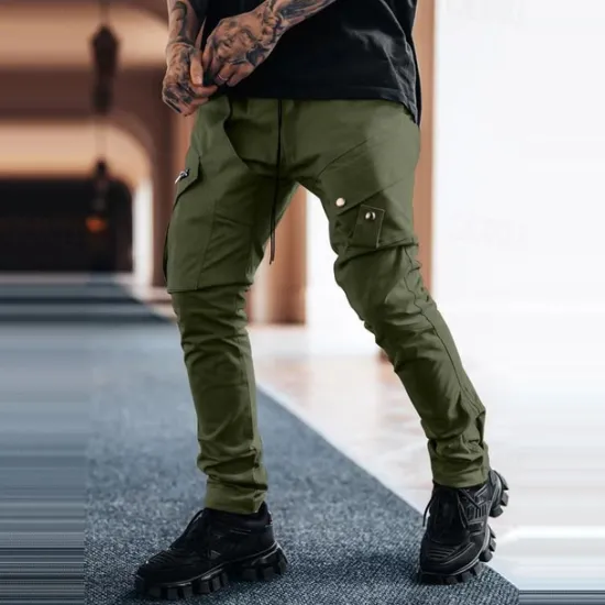 Sale OUKU Men's Cargo Pants Trousers Drawstring Elastic Waist Multi Pocket Plain Wearable Outdoor Daily Camping & Hiking Fashion Classic Black Army Green