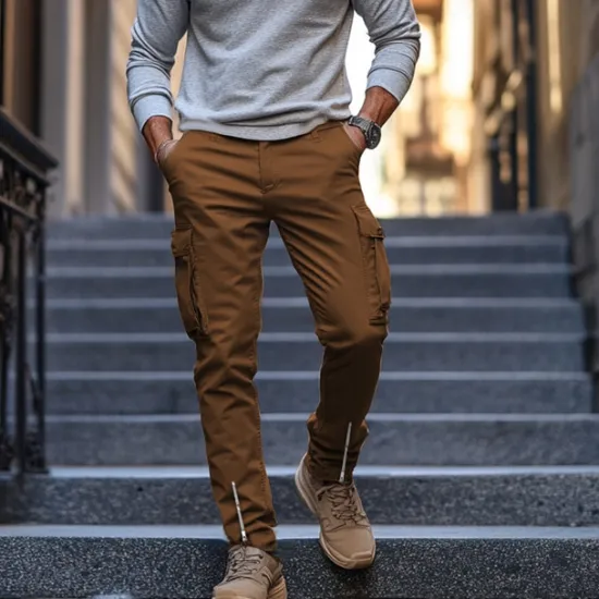 Best OUKU Men's Cargo Pants Trousers Casual Pants Zipper Pocket Plain Comfort Breathable Full Length Casual Daily Holiday Fashion Streetwear Black White Micro-elastic
