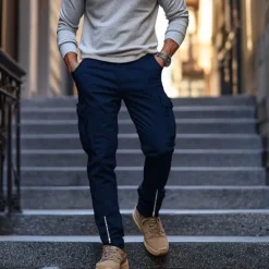 Best OUKU Men's Cargo Pants Trousers Casual Pants Zipper Pocket Plain Comfort Breathable Full Length Casual Daily Holiday Fashion Streetwear Black White Micro-elastic