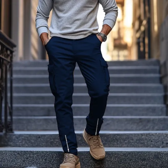 Best OUKU Men's Cargo Pants Trousers Casual Pants Zipper Pocket Plain Comfort Breathable Full Length Casual Daily Holiday Fashion Streetwear Black White Micro-elastic