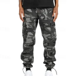 Sale OUKU Men's Cargo Pants Trousers Drawstring Elastic Waist Multi Pocket Plain Wearable Outdoor Daily Camping & Hiking Fashion Classic ArmyGreen Black