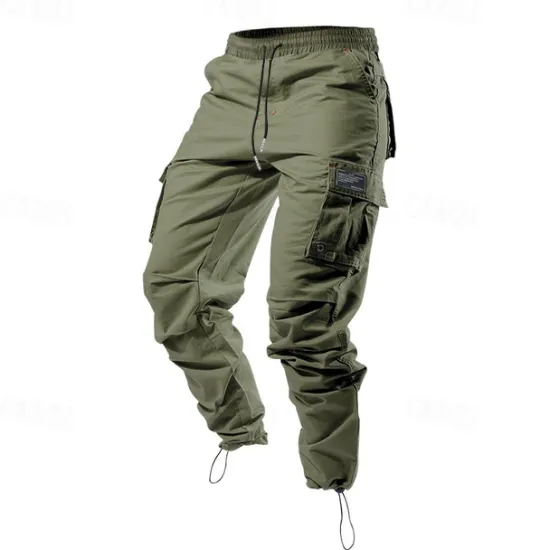 Sale OUKU Men's Cargo Pants Trousers Drawstring Elastic Waist Multi Pocket Plain Wearable Outdoor Daily Camping & Hiking Fashion Classic ArmyGreen Black