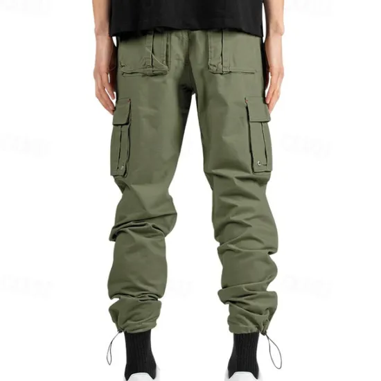 Sale OUKU Men's Cargo Pants Trousers Drawstring Elastic Waist Multi Pocket Plain Wearable Outdoor Daily Camping & Hiking Fashion Classic ArmyGreen Black