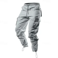 Sale OUKU Men's Cargo Pants Trousers Drawstring Elastic Waist Multi Pocket Plain Wearable Outdoor Daily Camping & Hiking Fashion Classic ArmyGreen Black