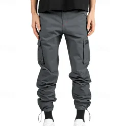 Sale OUKU Men's Cargo Pants Trousers Drawstring Elastic Waist Multi Pocket Plain Wearable Outdoor Daily Camping & Hiking Fashion Classic ArmyGreen Black