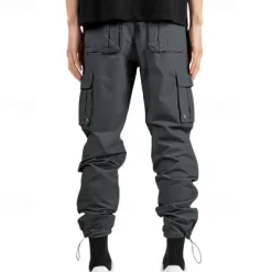 Sale OUKU Men's Cargo Pants Trousers Drawstring Elastic Waist Multi Pocket Plain Wearable Outdoor Daily Camping & Hiking Fashion Classic ArmyGreen Black