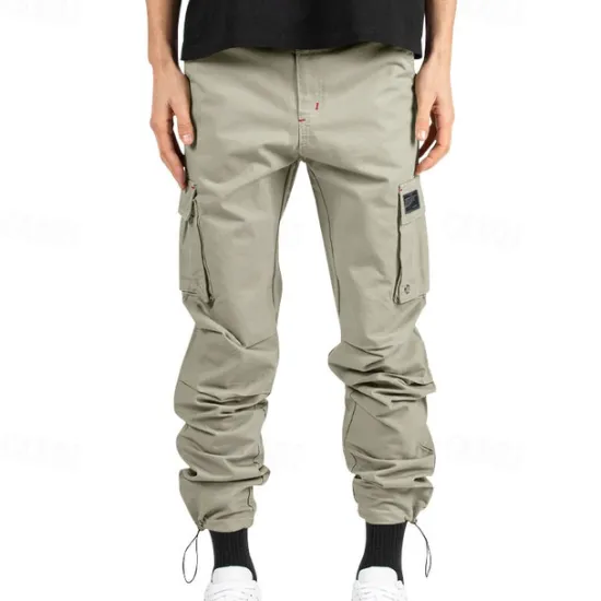Sale OUKU Men's Cargo Pants Trousers Drawstring Elastic Waist Multi Pocket Plain Wearable Outdoor Daily Camping & Hiking Fashion Classic ArmyGreen Black