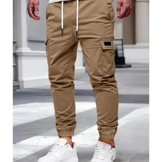 Online OUKU Men's Cargo Pants Trousers Drawstring Elastic Waist Multi Pocket Plain Wearable Outdoor Daily Camping & Hiking Fashion Classic ArmyGreen Black