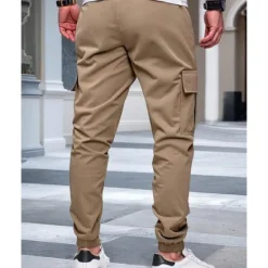 Online OUKU Men's Cargo Pants Trousers Drawstring Elastic Waist Multi Pocket Plain Wearable Outdoor Daily Camping & Hiking Fashion Classic ArmyGreen Black