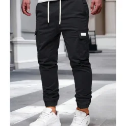 Online OUKU Men's Cargo Pants Trousers Drawstring Elastic Waist Multi Pocket Plain Wearable Outdoor Daily Camping & Hiking Fashion Classic ArmyGreen Black